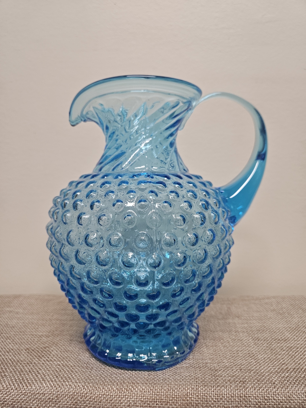 Tiara Indiana Glass Blue Hobnail Pitcher